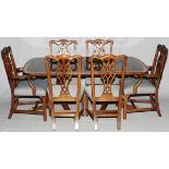 HENREDON MAHOGANY INLAID WALNUT DINING TABLE WITH 6 CHAIRS, L 134" TABLE EXTENDED: Table: H 29", W