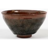 CHINESE POTTERY BOWL, H 2.75", DIA 5: Black glaze with brown rim.