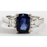 2.12CT SAPPHIRE & DIAMOND RING, GIA, SIZE 5: An 18kt white gold lady's ring, featuring a 2.12