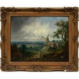 DUTCH 19TH.C. OIL ON CANVAS, H 18 " W 23", PASTORAL LANDSCAPE: Appears to be unsigned; depicting