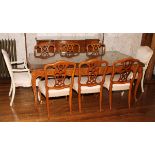 FRENCH STYLE WALNUT DINING SET, AFTER 1950, ELEVEN PIECES: Including 1 dining table, H.29" x 64" x