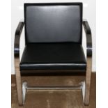 MIES VAN DER ROHE STYLE, 'BRUNO' CHAIR, 20TH C., H 29", W 23": Upholstered black leather seat and
