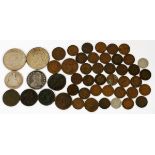 U.S. SILVER & BRONZE COINS, DOLLAR, HALF DOLLAR & SMALL CENT COINS, 1801-1924, 47 PCS: Including 2