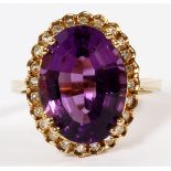 14KT YELLOW GOLD & AMETHYST RING: "14KP". Tests 14 kt pure gold. Size 6.0 Total weight 4.2gr.