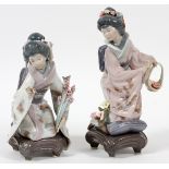 LLADRO JAPANESE LADIES WITH FLOWERS H 7", 8",  #1447, 1450: #1447, 1450. H 8 3/4" and 7 1/2".