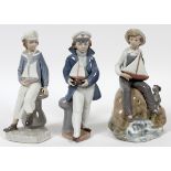 LLADRO PORCELAIN FIGURES HOLDING TOY BOATS,  THREE, H 9": Including "Sea Fever", #5166;  "Little