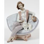 LLADRO PORCELAIN FIGURE, 'A QUIET EVENING', H  9", W 6", #6638: Number 6638. Measures H.9  1/2" x