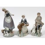 LLADRO PORCELAIN FIGURES WITH FARM ANIMALS,  THREE, H 9"-11": Including "Little Shepherd  with