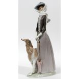 LLADRO PORCELAIN FIGURE, 'LADY WITH GREYHOUND',  H 16", #4594: Number 4594.