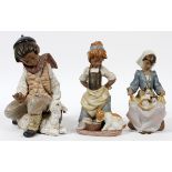 LLADRO GRES FIGURES, THREE, H 8 1/2"-10 1/2":  Including "Lap Full of Love", number 12320;  "Nosy