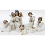 LLADRO BISQUE FIGURES OF ANGELS, FIVE, H 2  3/4"-7": Including "Angel Praying", number  4538; "Angel