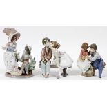 LLADRO PORCELAIN FIGURE GROUPS OF YOUNG COUPLES,  THREE, H 6 1/2"-9 1/2": Including "Just a