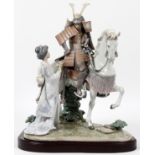 LLADRO PORCELAIN FIGURE GROUP, 'FAREWELL TO THE  SAMURAI', H 17", W 15", #1777: Number 1777,