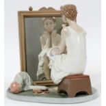 LLADRO NORMAN ROCKWELL PORCELAIN FIGURE, 'DAY  DREAMER', H 8", #1411: A young girl seated  before