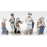 LLADRO PORCELAIN FIGURES OF CLOWNS, FOUR, H  8"-11": Including "Destination Big Top 1996  Event