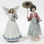 LLADRO ANGEL AND GIRL WITH UMBRELLA, 2 PCS. H  8": Angel #5830 @ 8"; girl with umbrella 8  1/2" #