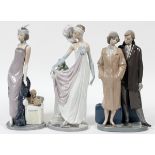 LLADRO PORCELAIN FIGURES OF LADIES & GENTLEMAN,  THREE, H 13"-13 1/2": Including "Couplet Lady",