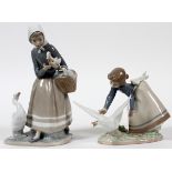 LLADRO PORCELAIN FIGURES, TWO, H 6" & 9", #5553  & #4568: Including "Wild Goose Chase", number