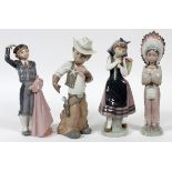 LLADRO PORCELAIN FIGURES, FOUR, H 10"-11 1/2":  Including "Proud Matador", #5117; "Nature's