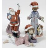 LLADRO PORCELAIN CHRISTMAS FIGURES, THREE, H  4"-9": Including "Dear Santa", #6166;  "Christmas