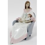 LLADRO PORCELAIN FIGURE, 'MY LITTLE TREASURE', H  9 3/4", #6503: Number 6503, a young mother