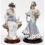 LLADRO PORCELAIN FIGURES [2], 'FLOR MARIA' &  'NIPPON LADY', TWO, H 9" & 9 3/4", #5490 & 5327:   The