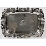 GORHAM STERLING TRAY, 1898, L 13 1/2":   Rectangular sterling silver tray with shell and  scroll