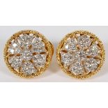 1.50CT DIAMONDS CLUSTER 18KT YELLOW GOLD  EARRINGS, DIA 11/16":  A pair of 18kt yellow  gold and 1.