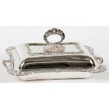 ENGLISH SHEFFIELD SILVERPLATE COVERED ENTRÉE  SERVER WITH LINER, C. 1920:  With a pierced  inner