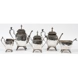 ROGERS SMITH SILVER PLATE TEA SET, 5 PCS, 1875:   Unusual shape and design. Footed, ladies' heads