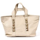MARC JACOBS IVORY METALLIC LEATHER TOTE, W 18'':   Ivory metallic leather tote with stone