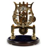 BRASS SKELETON CLOCK, H 10", WITH BLOWN GLASS  DOME:  Under a blown glass dome, engraved "Wm.