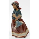 LLADRO PORCELAIN FIGURINE, H 12 3/4", GIRL WITH  FLOWERS: