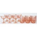 FRENCH GLASS CHAMPAGNES & MUGS, TWELVE PIECES:   By Arcoroc. 6 champagnes or sherbets and 6 mugs.