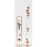 GERMAN GLASS GALILEO THERMOMETERS, 2 PCS. H 16"  - 24":  Handmade. In the form of a glass