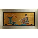 MAJEL, ORIENTAL SERENITY STILL LIFE, BUDDHA AND  VASES, H 19" W 41":