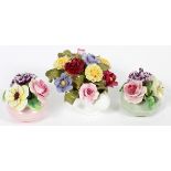 ENGLISH STAFFORDSHIRE FLOWER GROUPINGS, THREE  PIECES:  Together with salt and pepper shakers  to