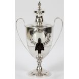 GEORGE III STERLING TEA URN BY WAKELIN &  GARRARD, LONDON, 1799-1800, H 13", W 8":  A tea  urn