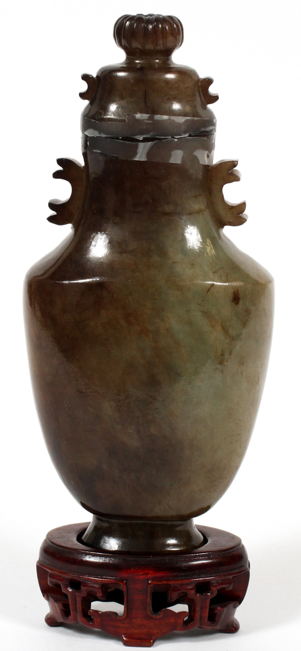 JADE COVERED URN, H 6":  Lemon peel finish. Well  hollowed. From a prominent Dearborn Heights, - Image 2 of 2