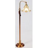 BRASS & COPPER BRIDGE LAMP, C. 1910-20:  Four  panels inset with caramel glass, adjustable