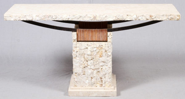 CONTEMPORARY MARBLE-CLAD CONSOLE & MIRROR:  A  set of 2 pieces comprising a console table, H.29  1/ - Image 2 of 2