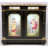 LOUIS PHILLIPE FRENCH RENAISSANCE REVIVAL MARBLE  TOP & EBONIZED WOOD CABINET, 19TH C., H 42  3/4'',