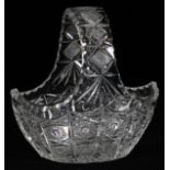 CUT CRYSTAL BASKET, C. 1950, H 8":  Hand cut.  From a pominent Dearborn Heights, Mi. collector.