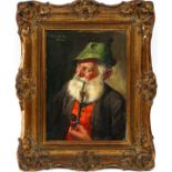 FRITZ MULLER, [GERMAN, 1879-1944], OIL ON BOARD,  H 9 1/4", W 6 3/4":  Depicting a an old bearded