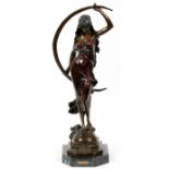 AFTER AUGUSTE MOREAU, BRONZE SCULPTURE, H 22",  "AURORA":  Signed. Mounted on a black marble  base.