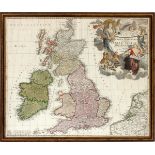 ANTIQUE MAGNA BRITANNIA MAP BRITISH ISLES AND  FRANCE W 20" L 20":  .