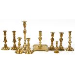 BRASS CANDLESTICKS, C. 1880-1900, NINE, H  4"-10":  19th.c. or circa 1900. A nice  collection of