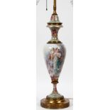 SEVRES PORCELAIN & BRONZE URN MOUNTED AS LAMP,  C. 1900, H 20":  French porcelain vase with