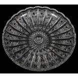 'QUEEN'S LACE' CUT GLASS SERVING DISH, DIA 11  1/4":  Hand cut. From a pominent Dearborn  Heights,