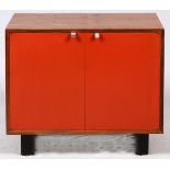 GEORGE NELSON [1908-1986] FOR HERMAN MILLER  WALNUT & ENAMEL TWO-DOOR CABINET, H 30", W 34",  D 18":